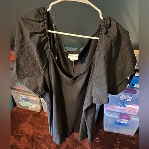 Ava and Viv Ribbed Top with Puff Sleeves